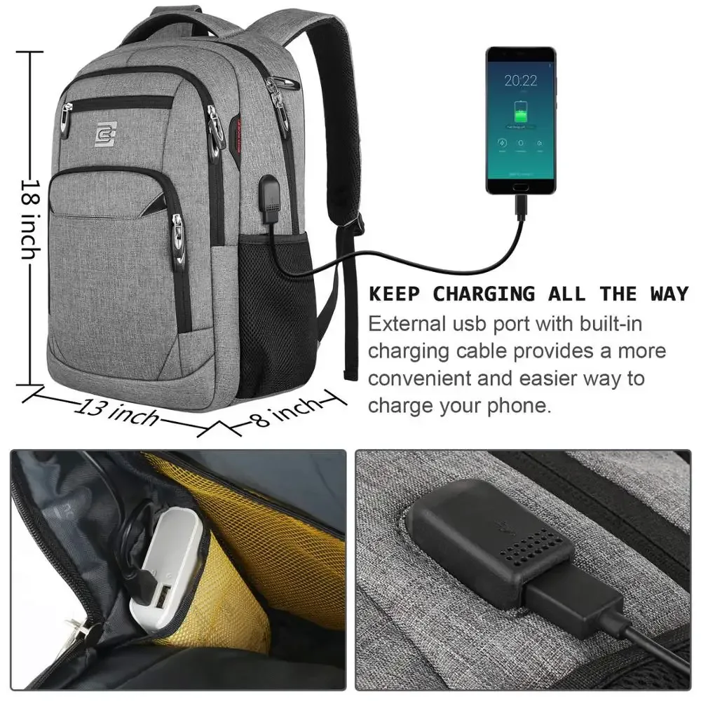 sac à dos antivol pour ordinateur portable 15.6 pouces, pour voyage d'affaires, avec port de chargement usb, convient aux femmes et aux hommes
