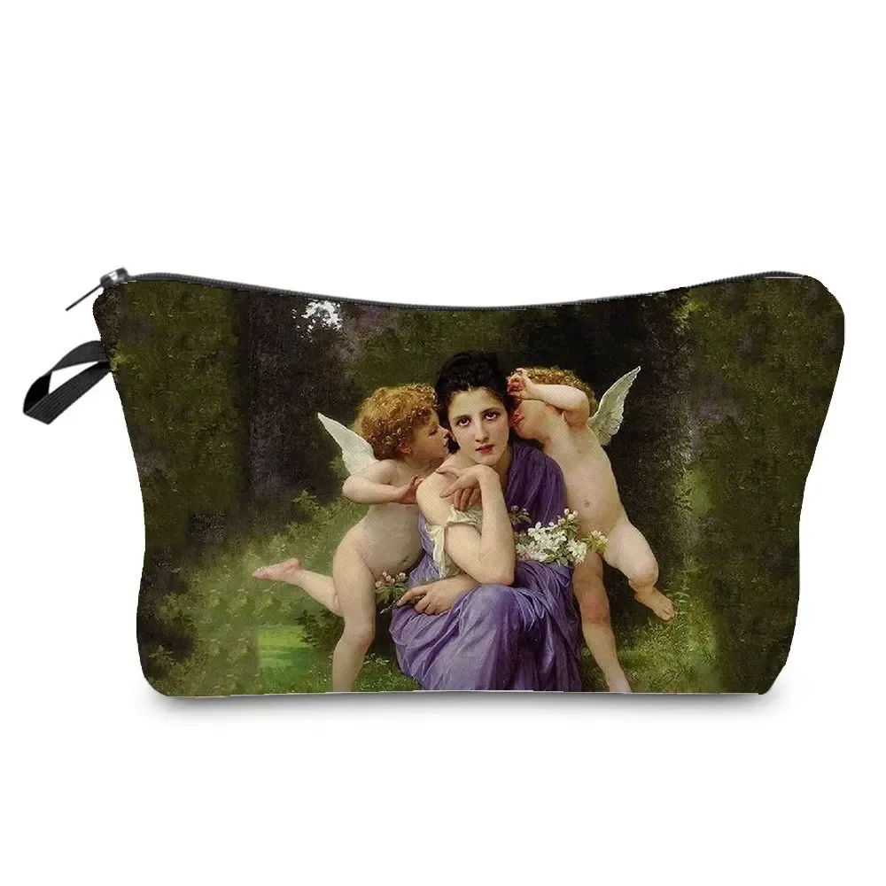 trousse de toilette à motif spinal pour femme, trousses de maquillage brodées personnalisées, trousse de toilette de voyage, belle déesse, imprimé enfant
