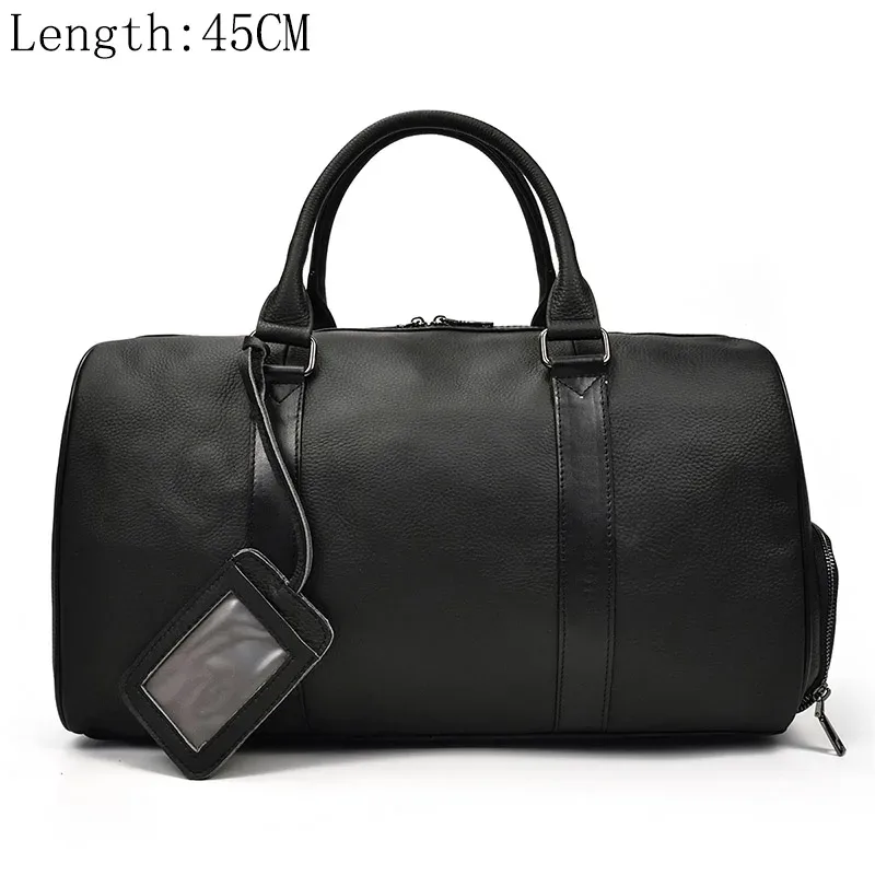 sacs de voyage en cuir véritable pour hommes et femmes, cuir de vachette noir doux, sac décontracté, haute qualité, initié, grande capacité