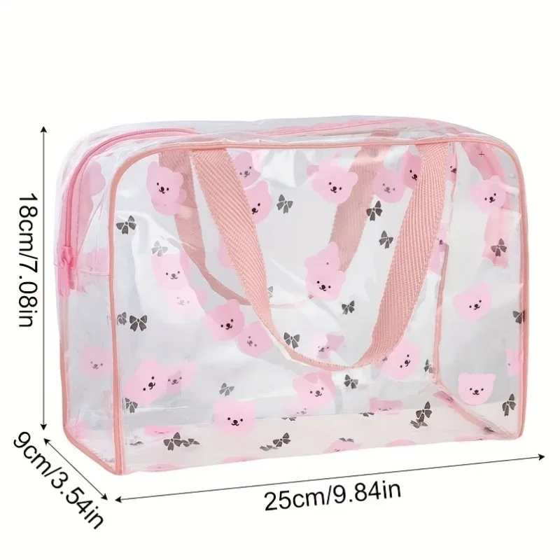 trousse toilette pvc motif ours papillons rose cosmétiques maquillage voyage grande pochette transparente compartiments poignées