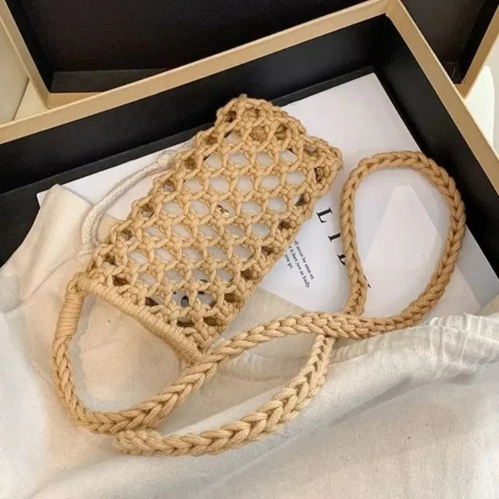 petit sac à bandoulière en crochet tissé ajouré pour femmes, sac à main léger tressé de couleur unie, sacs à bandoulière