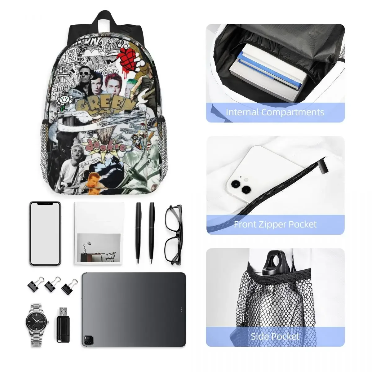 green day rock band tour sac à dos étudiant garçons filles bookbag enfants sac d'école ordinateur portable sacs à bandoulière pour hommes femmes