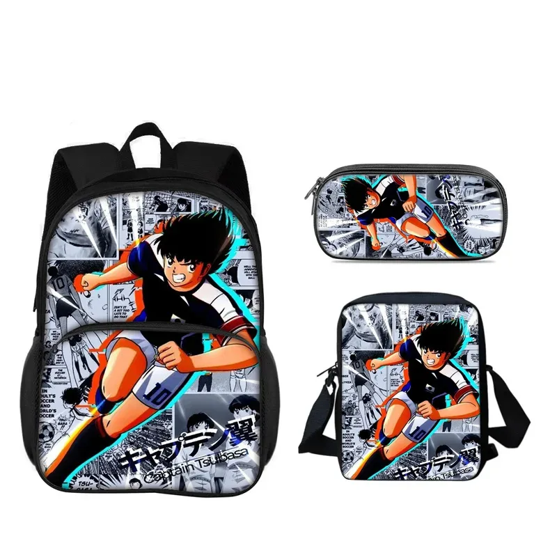 sac à dos captain tsubasa, sac à stylos, sac à bandoulière, ensemble de 3 pièces, polyvalent, pour garçon ou fille, meilleur cadeau d'anniversaire