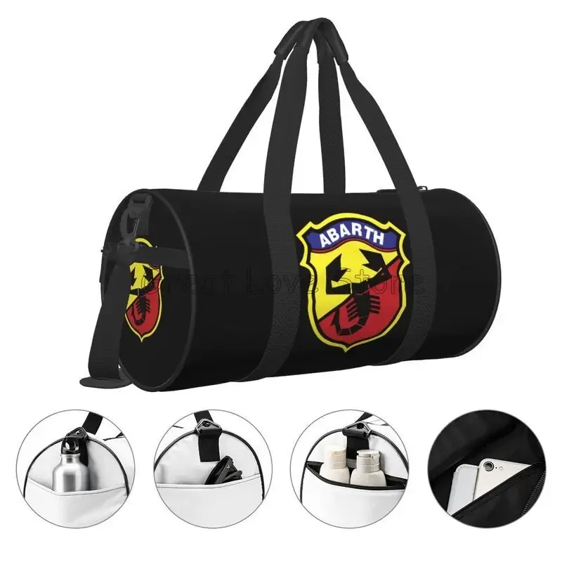 sac voyage polyester résistant eau style décontracté camouflage logo abarth noir jaune rouge ovale poignée amovible