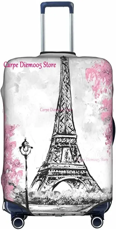 juste de valise de voyage tour eiffel paris avec fleurs roses, housse de protection des bagages, convient aux valises de 18 à 32 pouces