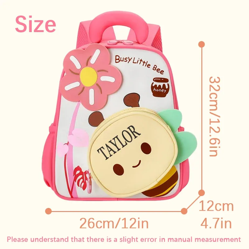 sac dos polyester rose motifs abeilles fleurs enfants double bandoulière grande capacité voyager école