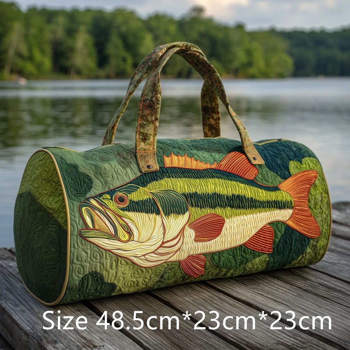 sac de pêche matelassé fait main tendance, sac de week-end imprimé 3d motif poisson basse, sac de voyage pour homme, cadeau pour pêcheur, aventures en plein air