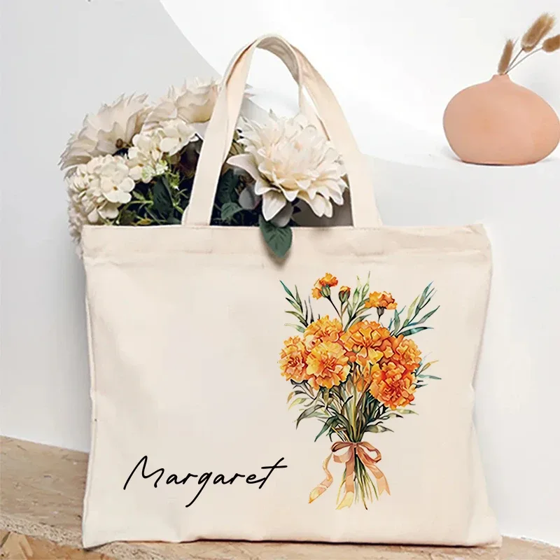 sac à main personnalisé avec nom pour bouquet de fleurs, sac de rangement de voyage, sacs fourre-tout simples, cadeau d'anniversaire personnalisé, mariage, demoiselle d'honneur, initié
