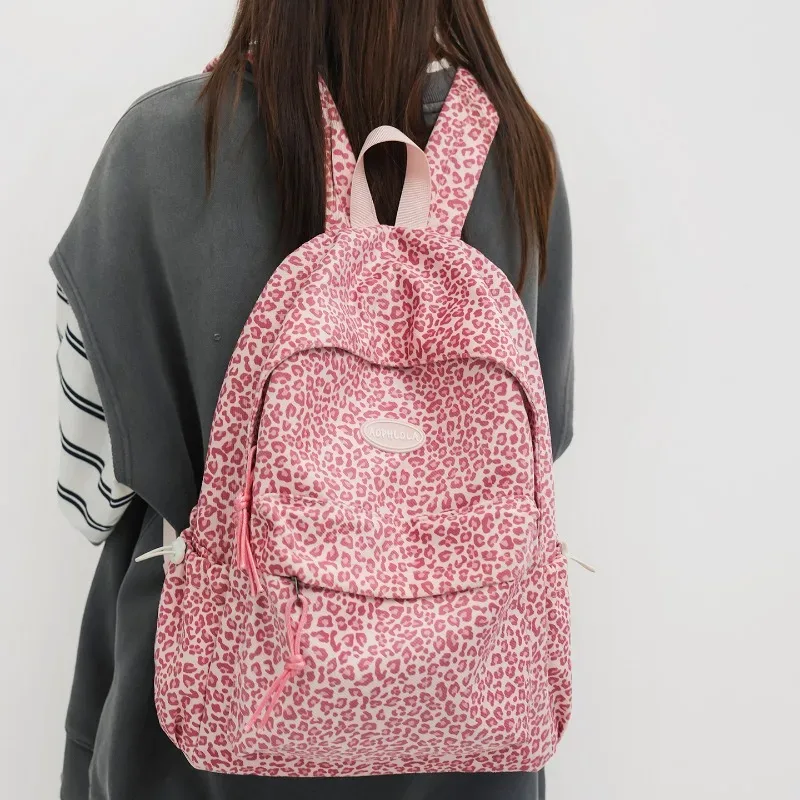 sacs à dos de grande capacité en nylon imprimé léopard, fermeture éclair, haute qualité, mode, dos intérieur avec poche à fermeture éclair, 2026