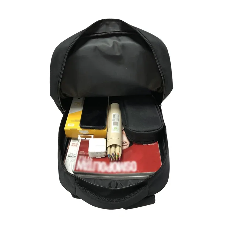sac dos polyester noir personnalisable géométrique bandouche réfléchissante ouverte fendue décontracté voyager etudier transport laptop