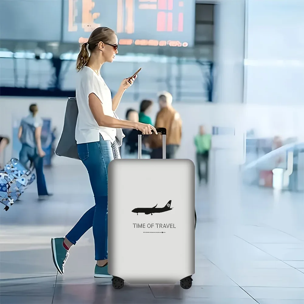housse valise polyester protection voyage gris bleu noir minimaliste imprimé avion anti poussière élastiques