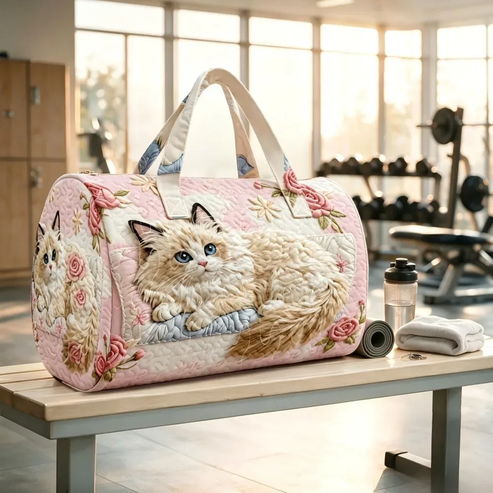 sac à main matelassé rose à motif floral, grande capacité, pour femmes, idéal pour le sport, le week-end, les voyages, sac de voyage ou sac à bandoulière pour la nuit.