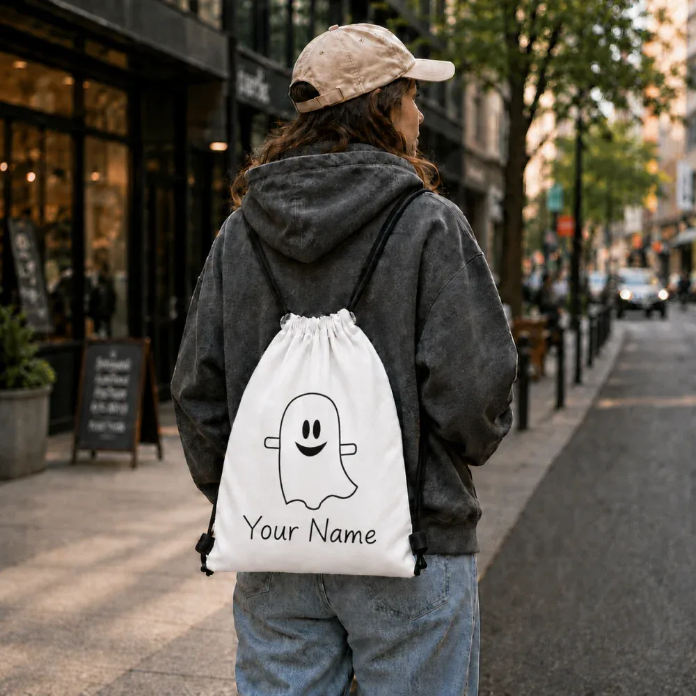 sac à dos à cordon personnalisé fantôme mignon, sac à bonbons d'halloween pour enfants avec nom personnalisé, sac de truc ou prouve pour enfants, sac cadeau d'halloween