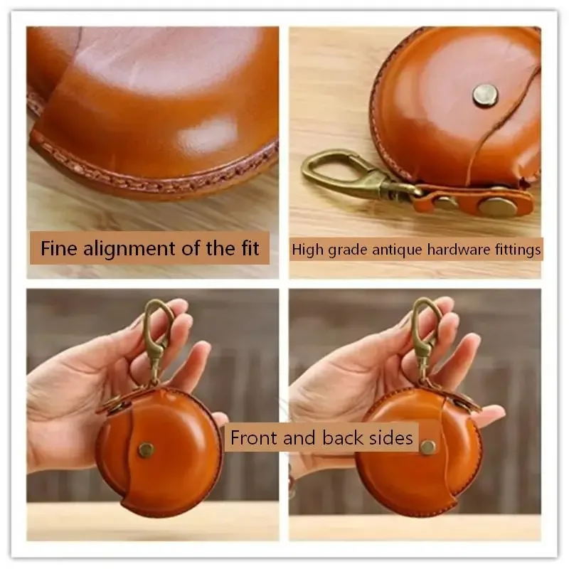 sacs de rangement artisanaux, petits sacs ronds en cuir véritable, étuis portables et créatifs pour écouteurs bluetooth, boîtes cadeaux haut de gamme