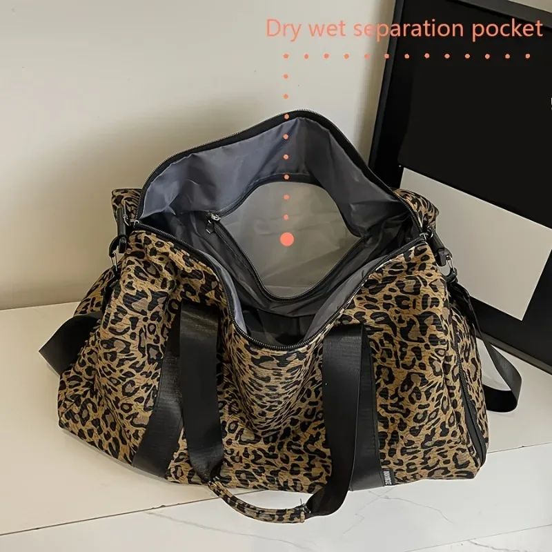 sac fourre-tout tendance à imprimé léopard pour femme, grande capacité, sac de voyage, sac de week-end, sac de nuit avec compartiment à chaussures