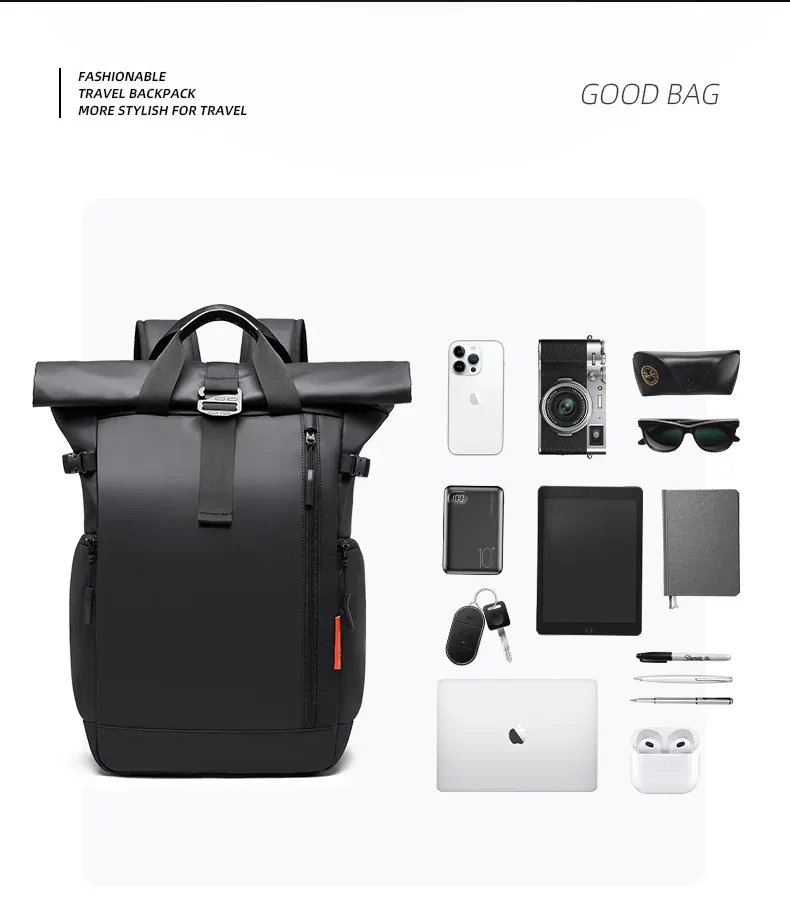 tangcool sac à dos étanche à enroulement, grande capacité, extensible, pour ordinateur portable de 15,6 pouces, sac de voyage de loisirs, sacs de randonnée et de camping