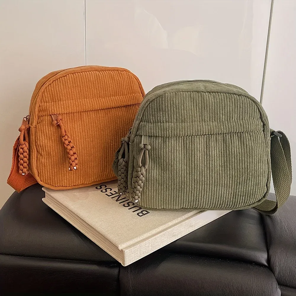 sac à bandoulière en velours côtelé harajuku vintage et polyvalent, sac de téléphone en velours côtelé décontracté japonais, sac à clés de transport