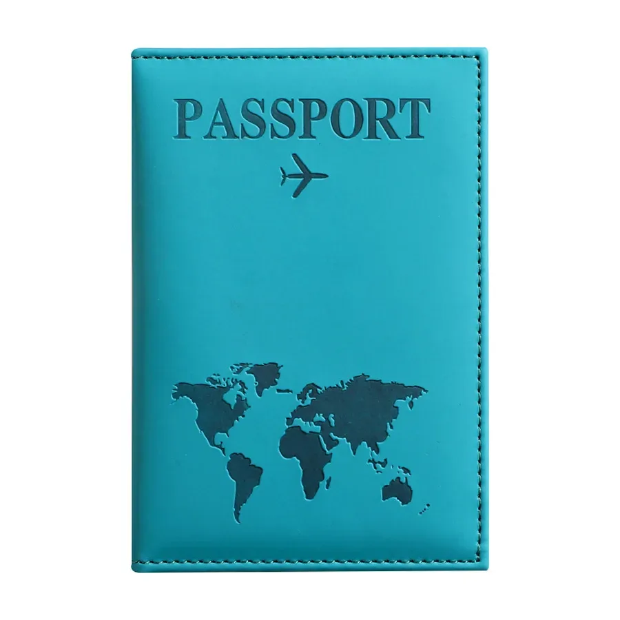 housse de passeport en cuir pu pour hommes et femmes - organisateur - porte-cartes de protection - housses de documents d'identité - étui de passeport de voyage avec carte du monde