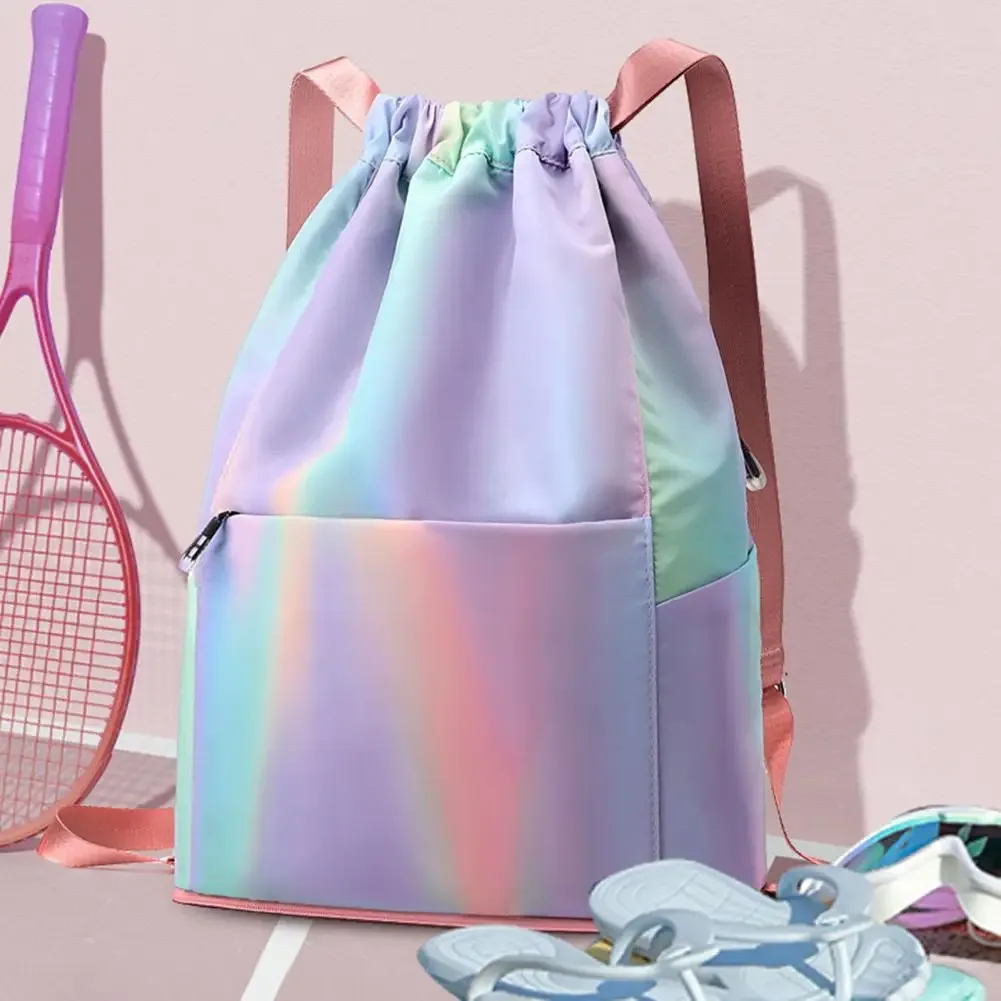 sac à dos de sport à cordon de serrage, sac de basket-ball de couleur dégradée imperméable, sac à dos de sport pliable pour hommes et femmes, natationurs d'entraînement de football