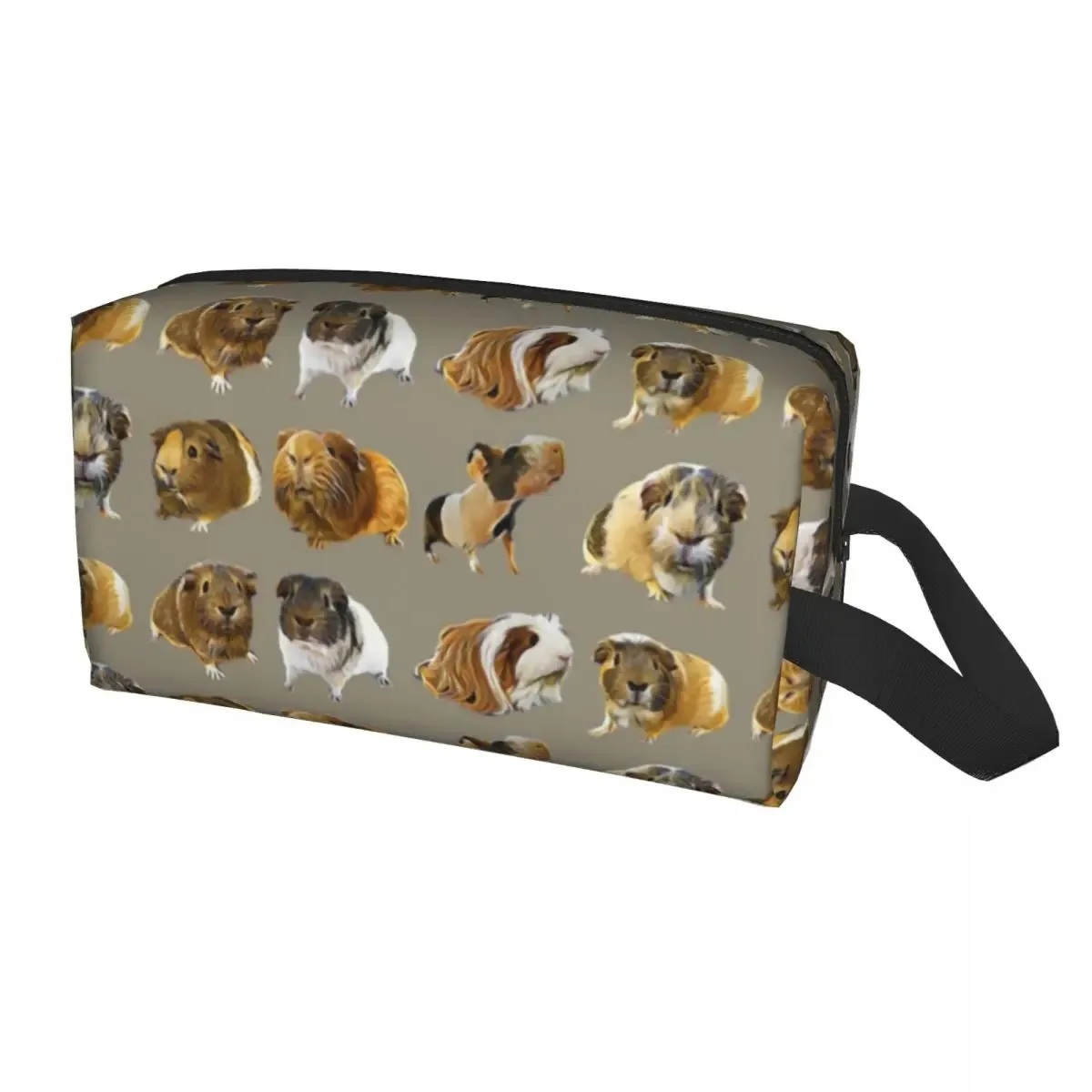 trousse de maquillage personnalisée cochon d'inde et fleurs pour femme, trousse de toilette de voyage cosmétique, rangement animal kawaii