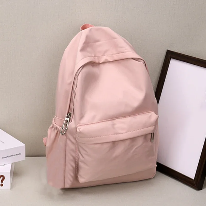 sac à dos d'école imperméable de grande capacité pour femmes, fermeture éclair lisse, couleur unie, sac à dos décontracté pour adolescentes, sac à dos pour étudiantes