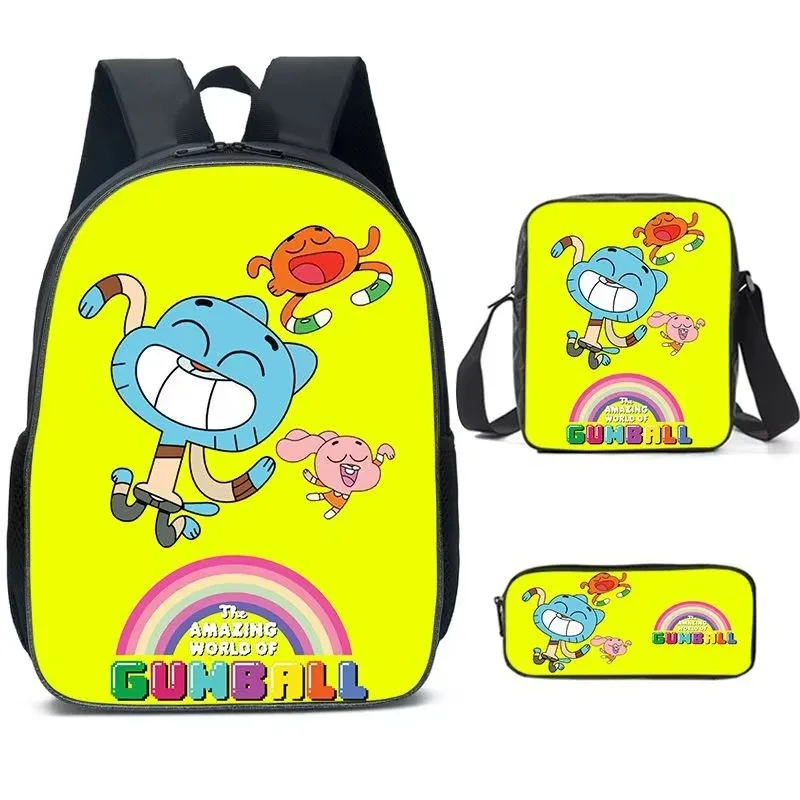 l'incroyable monde de gumball anime 3 pièces/ensemble sac à dos étudiant école sac à bandoulière enfant mignon voyage sac à dos enfants cadeau d'anniversaire