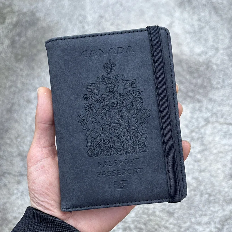 porte-passeport organisateur intérieur rose clair bande noire blason canada texte voyage rfid accessoires voyage