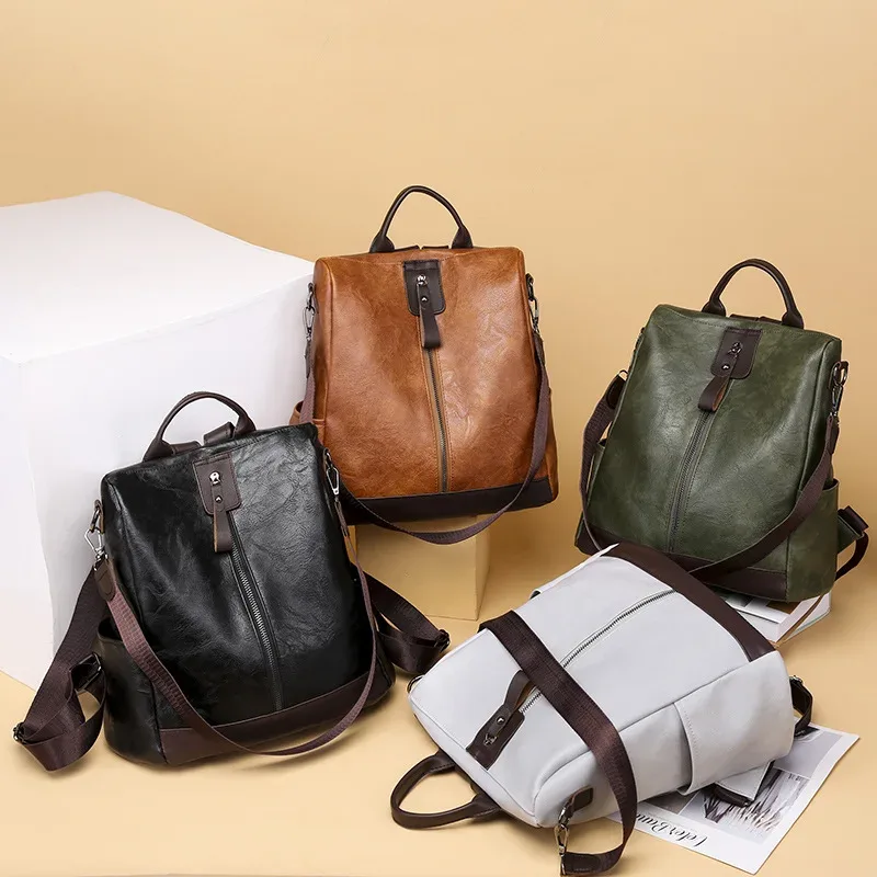 automne reteo femmes fermeture éclair pu sac à dos pu femmes européennes américaines rétro loisirs en plein air voyage sac à dos sac antivol