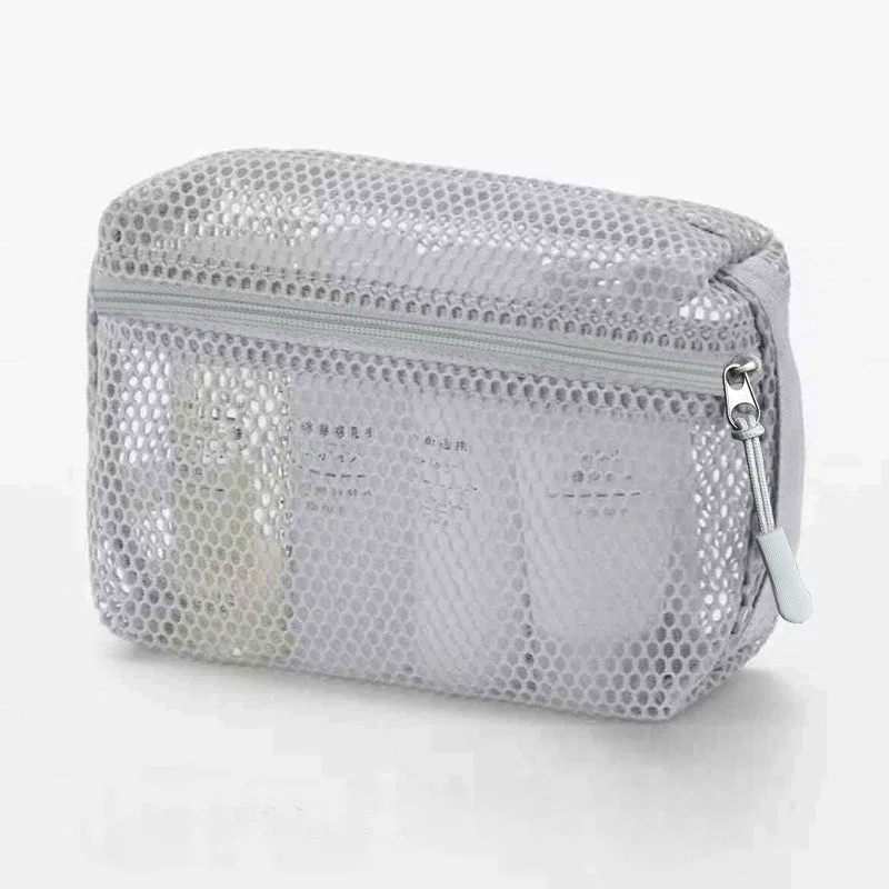 pochette de rangement pour pinceaux de maquillage en nylon, 1 pièce, pochette à main avec fermeture éclair, sac à cosmétiques, pochette en maille polyvalente, étui de voyage