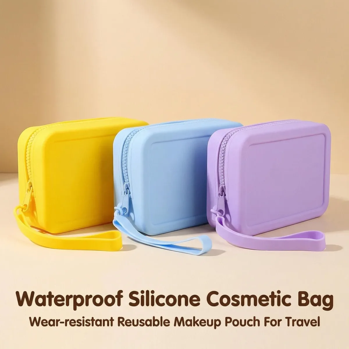 trousse de maquillage de voyage en silicone résistante à l'usure, adaptée aux cosmétiques et aux articles de toilette, réutilisable, facile à nettoyer, idéale pour les voyages et l'usage quotidien - cadeau de vacances parfait pour les femmes, les voyageuses et les passionnées de maquillage