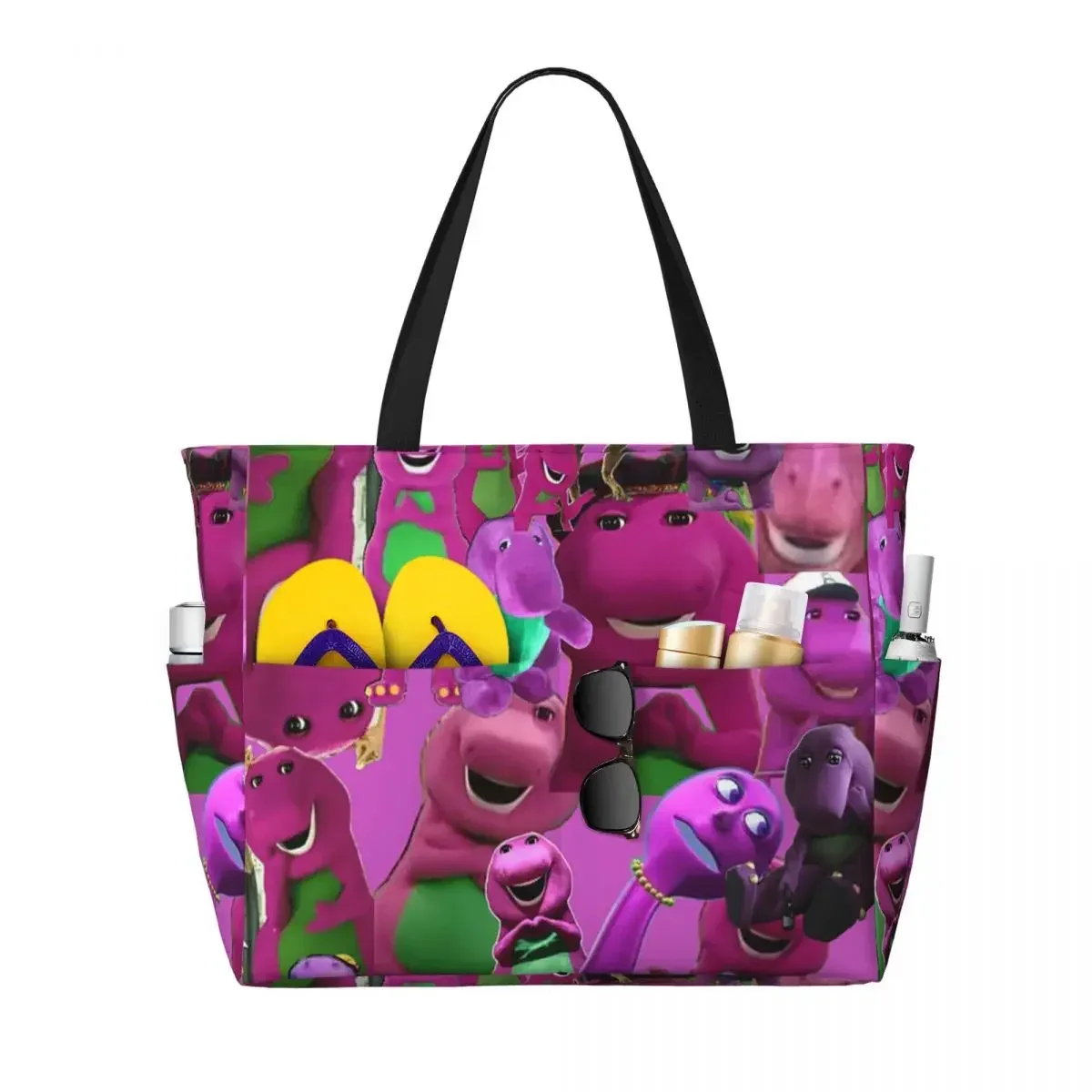 sac voyage polyester motifs personnages animés sacoche noire poches latérales grande poche avant usage voyage sport plage yoga