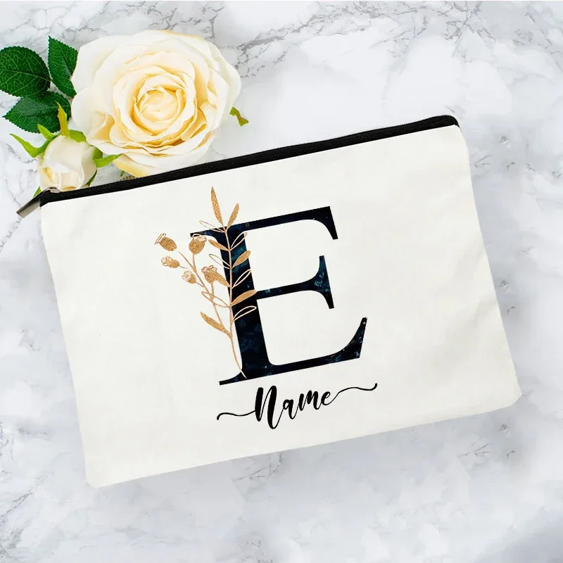pochette organisatrice en toile noire et or de luxe avec initiales, sac de voyage pour cosmétiques, cadeau de toilette d'anniversaire avec nom personnalisé