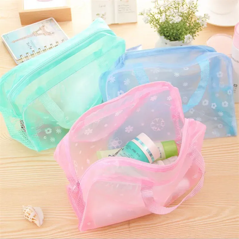 trousse de maquillage de voyage transparente en pvc, trousse de toilette, sac de rangement, boîte à bagages, valise à serviettes, poudres, fermeture éclair, sacs à cosmétiques