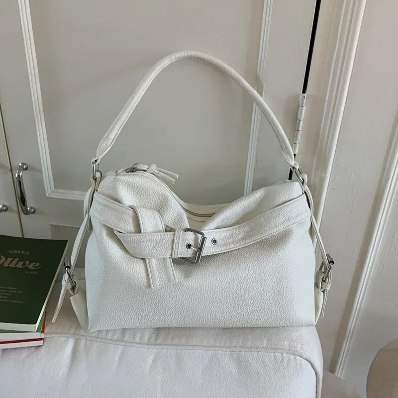 sac fourre-tout en cuir souple de grande capacité, sac à main avec boucle de ceinture, nouveau sac messager à bandoulière rétro pour fille, sac de moto