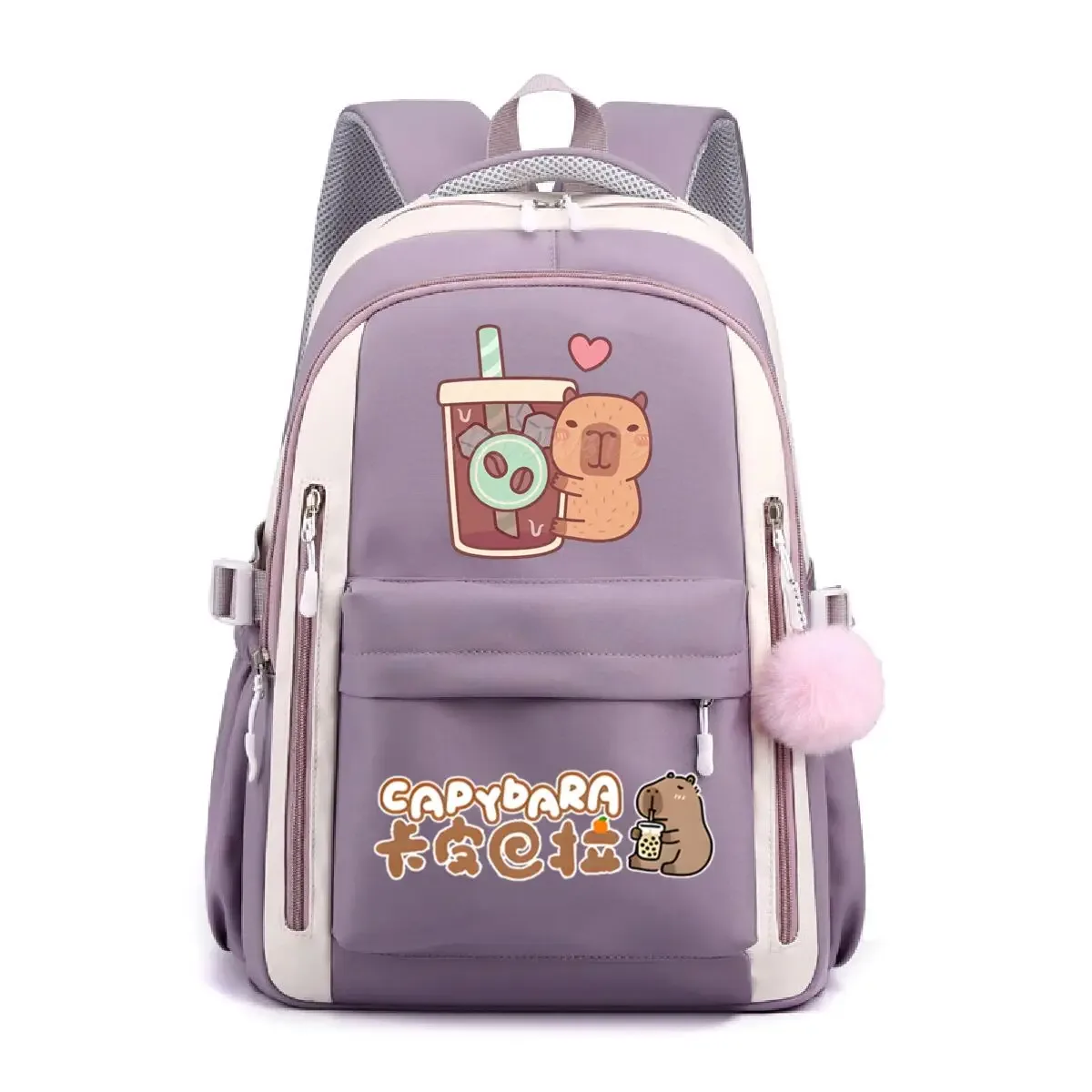 sac à dos d'école pour filles mignon capybara & bubble tea imprimé cartables femmes filles sacs d'école décontractés sac à dos de voyage à la mode