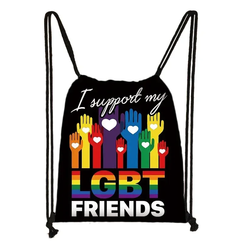 sac à dos à motif de cœur arc-en-ciel lgbt, sacs à cordon de proximité pour les zones de voyage, sac de rangement arc-en-ciel, mode thon, lesbienne et gay pride, cadeau
