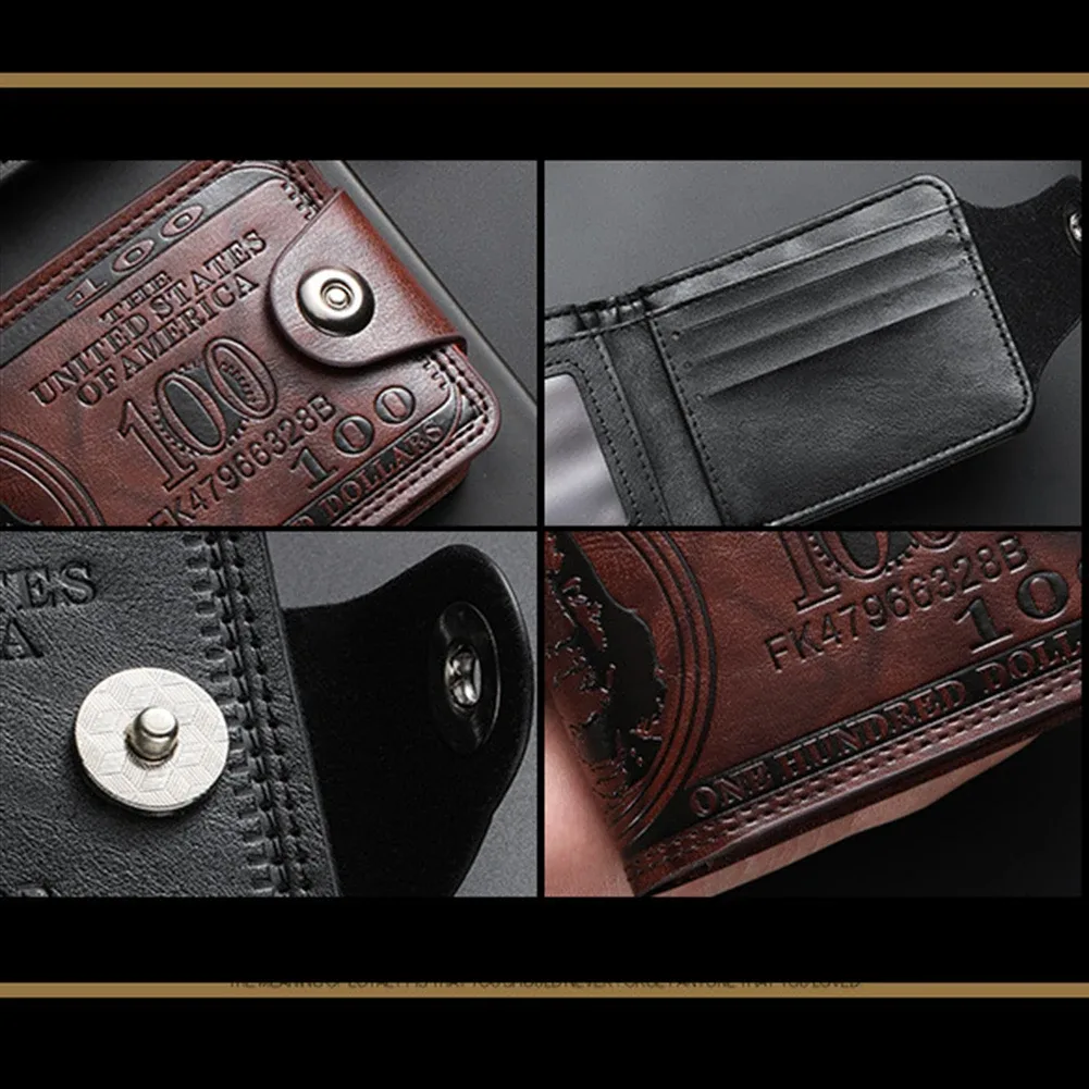 portefeuilles pour hommes avec loquet à motif de 100 dollars américains portefeuille en cuir pour hommes avec porte-carte à fermeture éclair porte-monnaie de poche cartera hombre