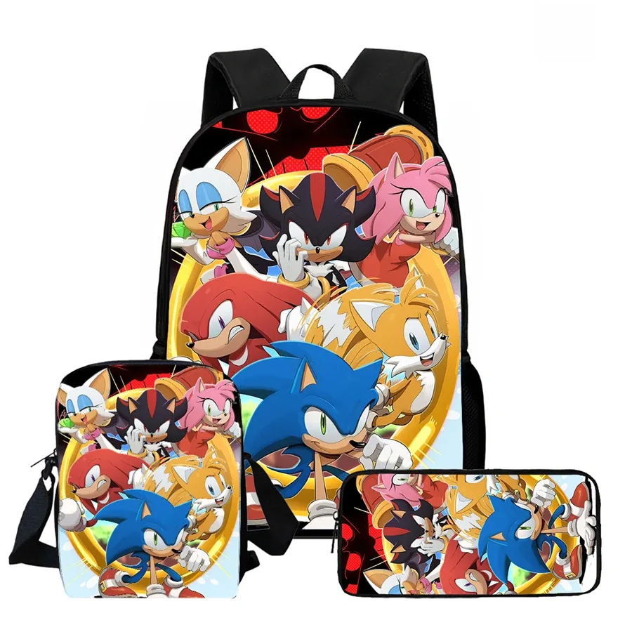 ensemble de 3 sacs à dos de dessin animé soo-nn-ic, comprenant un sac bandoulière et une trousse à crayons, unisexe, adapté aux garçons et aux filles âgés de 5 à 10 ans.