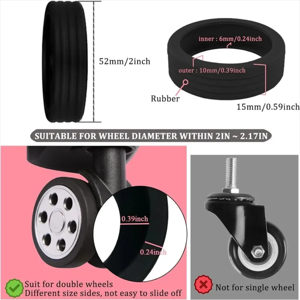 protecteur de roue en silicone, 8 pièces, compartiment à bagages, housse de protection de roue, boîtier de chariot, manchon à roulettes silencieux, accessoires de valise