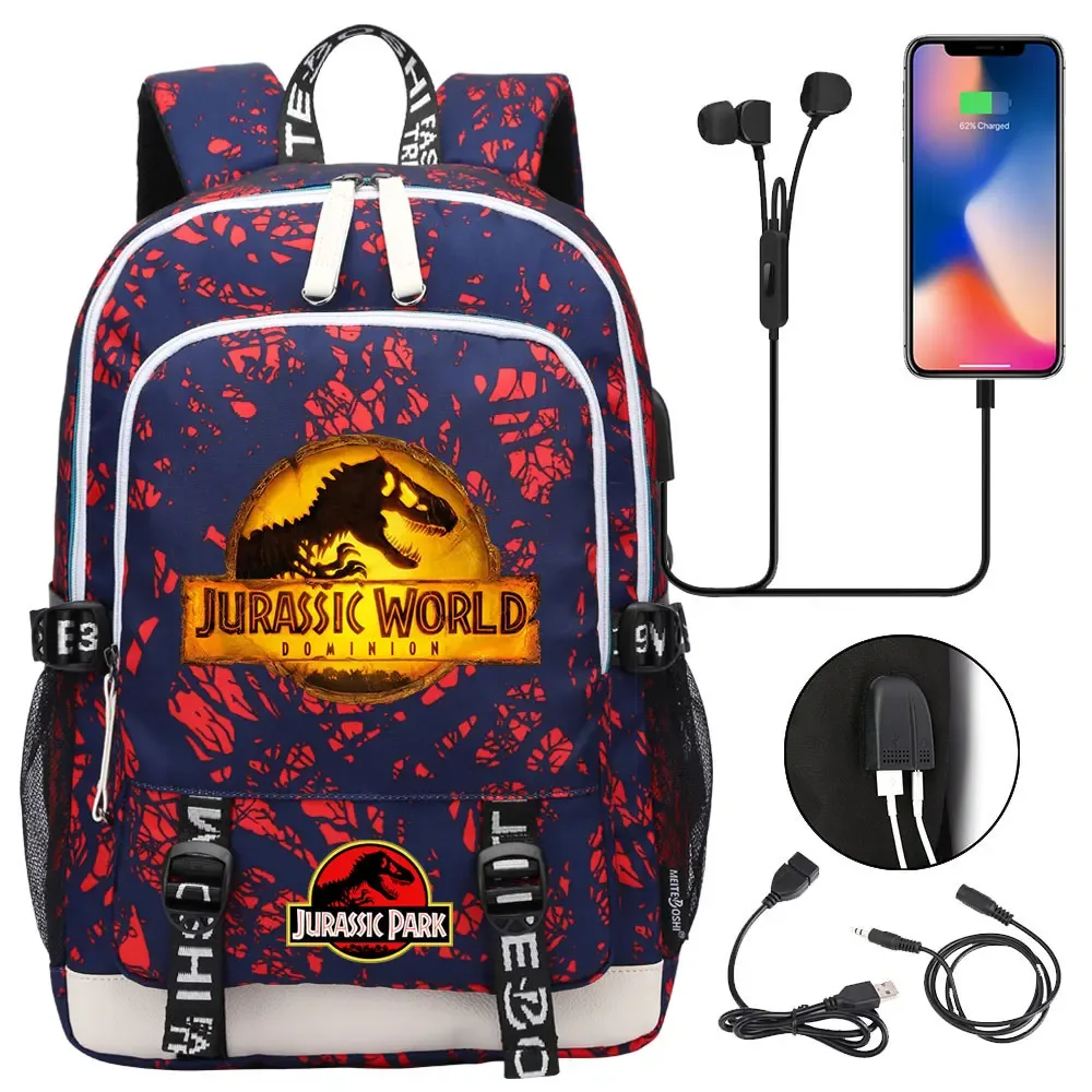jurassic park world dinosaure adolescent usb charge sac à dos pour ordinateur portable femmes hommes filles garçons enfants école livre sac voyage sac à dos