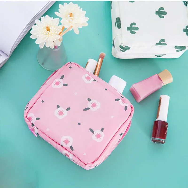 trousse polyester fleurs roses voyage cosmétiques maquillage femmes format carré motif cactus gris ours marbré