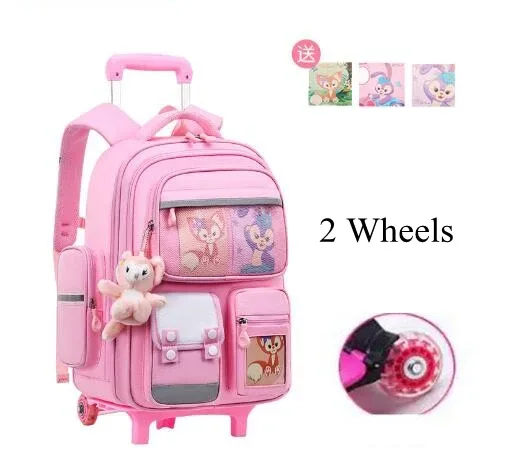 sac à dos d'école à roulettes pour filles et enfants, 17 pouces, 6 roues, sac à livres d'école primaire, sac à bagages à roulettes, sac à dos de chariot scolaire