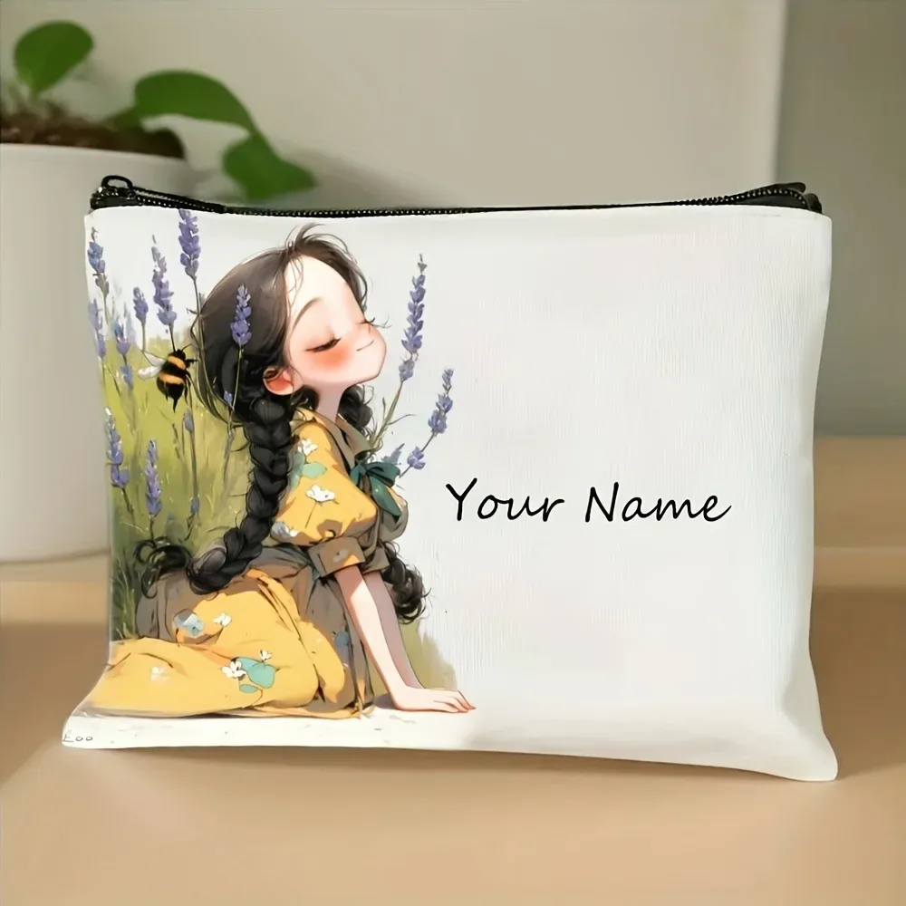 trousse polyester florale blanc motifs animés pliante extensible cosmétiques bijoux voyage petite taille décontractée