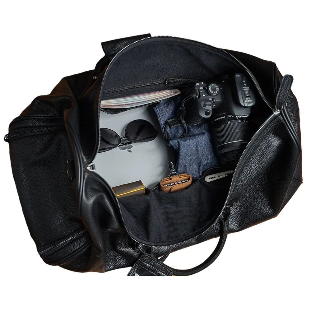 sac de voyage en cuir véritable pour hommes, sac de bagage à main décontracté, sac de fitness de grande capacité, poche à chaussures pour ordinateur portable de 18 pouces