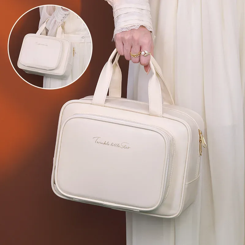 nouveau sac à cosmétiques en cuir pu pour femmes, sac de rangement portable multifonctionnel pour maquillage, sac de rangement de toilette de voyage de grande capacité