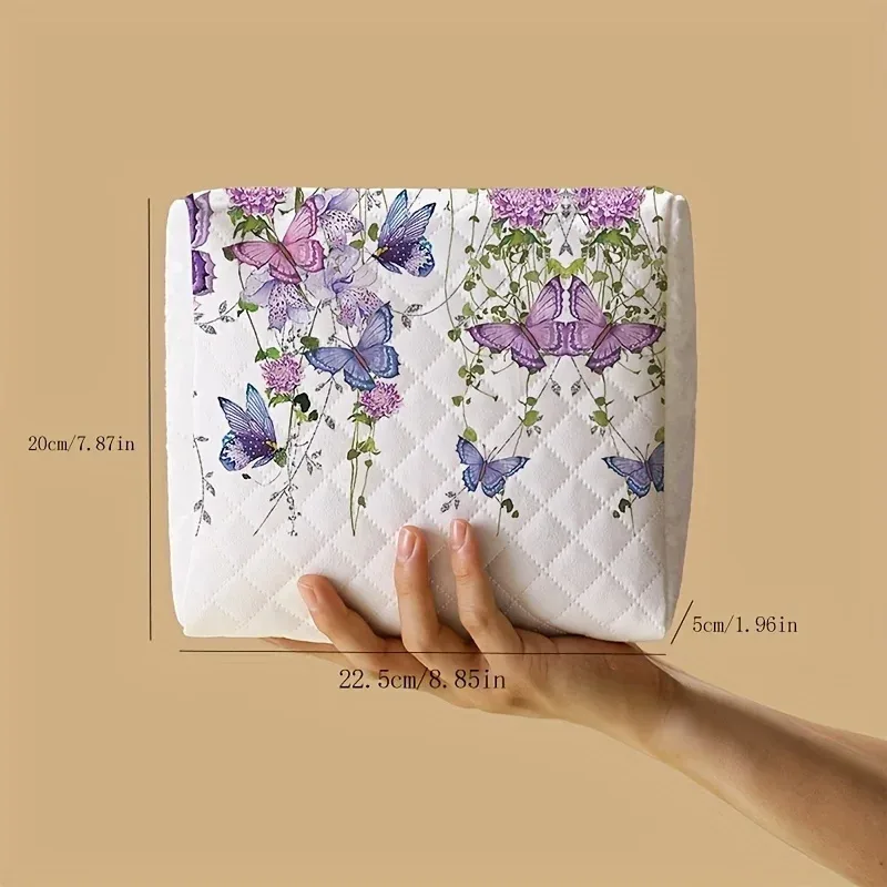 trousse de maquillage à motif papillon violet, sac de rangement de maquillage portable, sac de rangement multifonctionnel, sac de voyage léger, 1pc