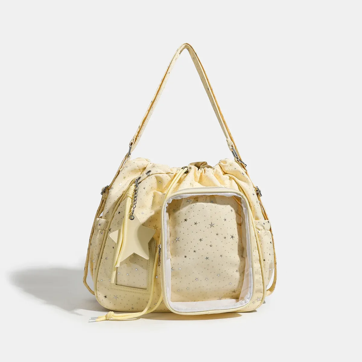 nouveau sac à dos ita y2k à cordon de serrage à pois étoilés, sac à bandoulière transparent mignon pour fille, grande capacité, sac à dos de présentation pour poupées diy