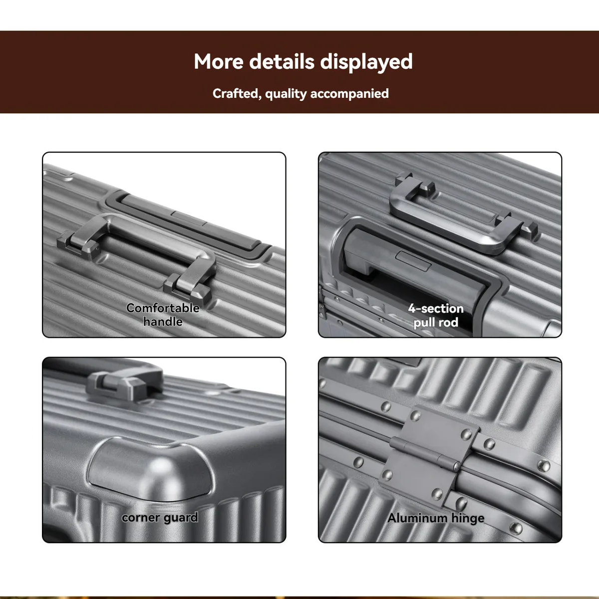 valise cabine en aluminium de 18 pouces, petite valise à roulettes adaptée aux voyages courts, aux affaires et à l'utilisation au bureau, avec roues universelles et serrure douanière.