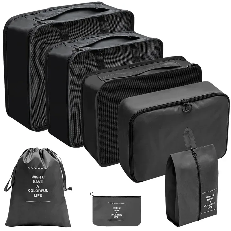 7/8/9 pièces nouvel ensemble organisateur de voyage sacs de rangement grande capacité valise stockage bagages vêtements tri organisateur ensemble pochette à chaussures