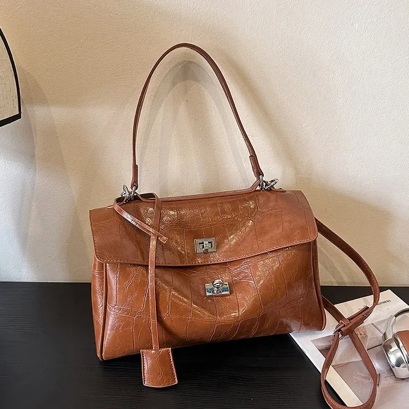 sac à main en cuir group pour femme, marque de luxe, marron, daim givré, fourre-tout localité, à la mode
